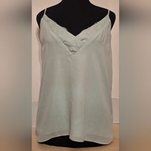 Socialite Soft Green Blouse, Layered, Lace, Vneck, Size Xsmall